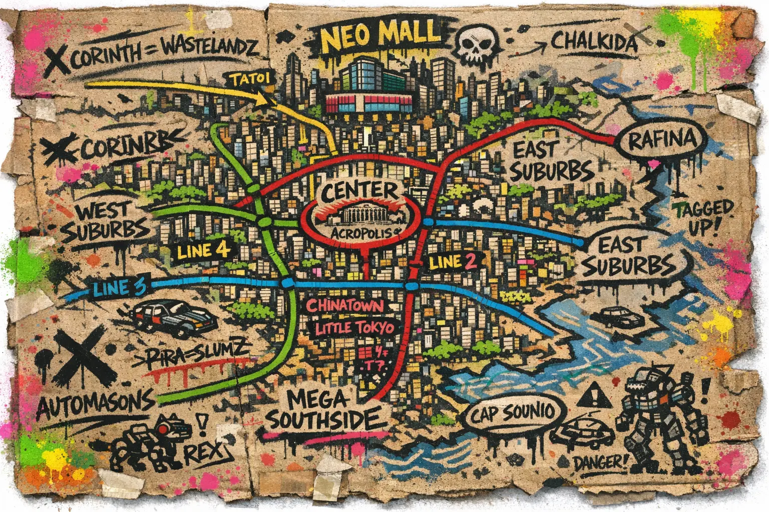 Graffiti-style map of Athens 2048